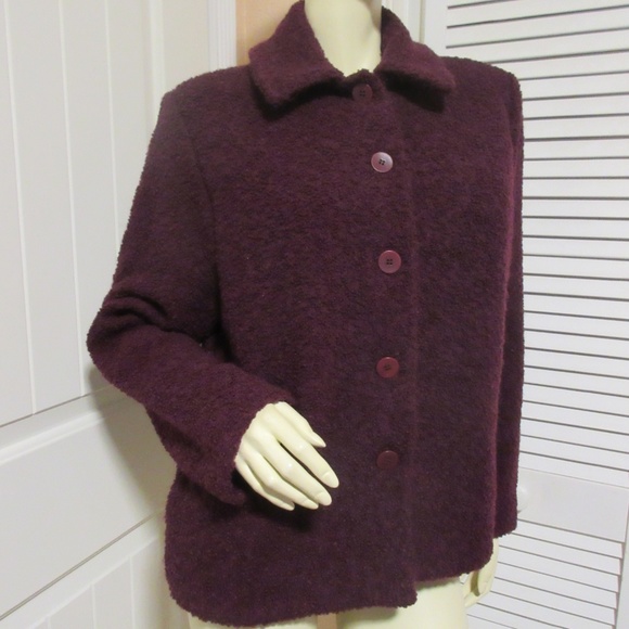 EILEEN FISHER Womens Wool Coat Woolen Sweater Jacket M Burgundy Red Winter Coats - Picture 6 of 8